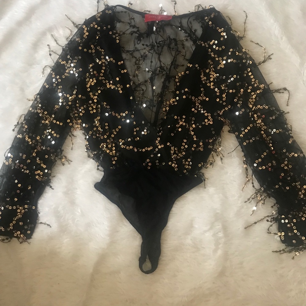 AKIRA Fringed Sequin Bodysuit